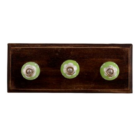 Soft Green Ceramic Wooden Hooks